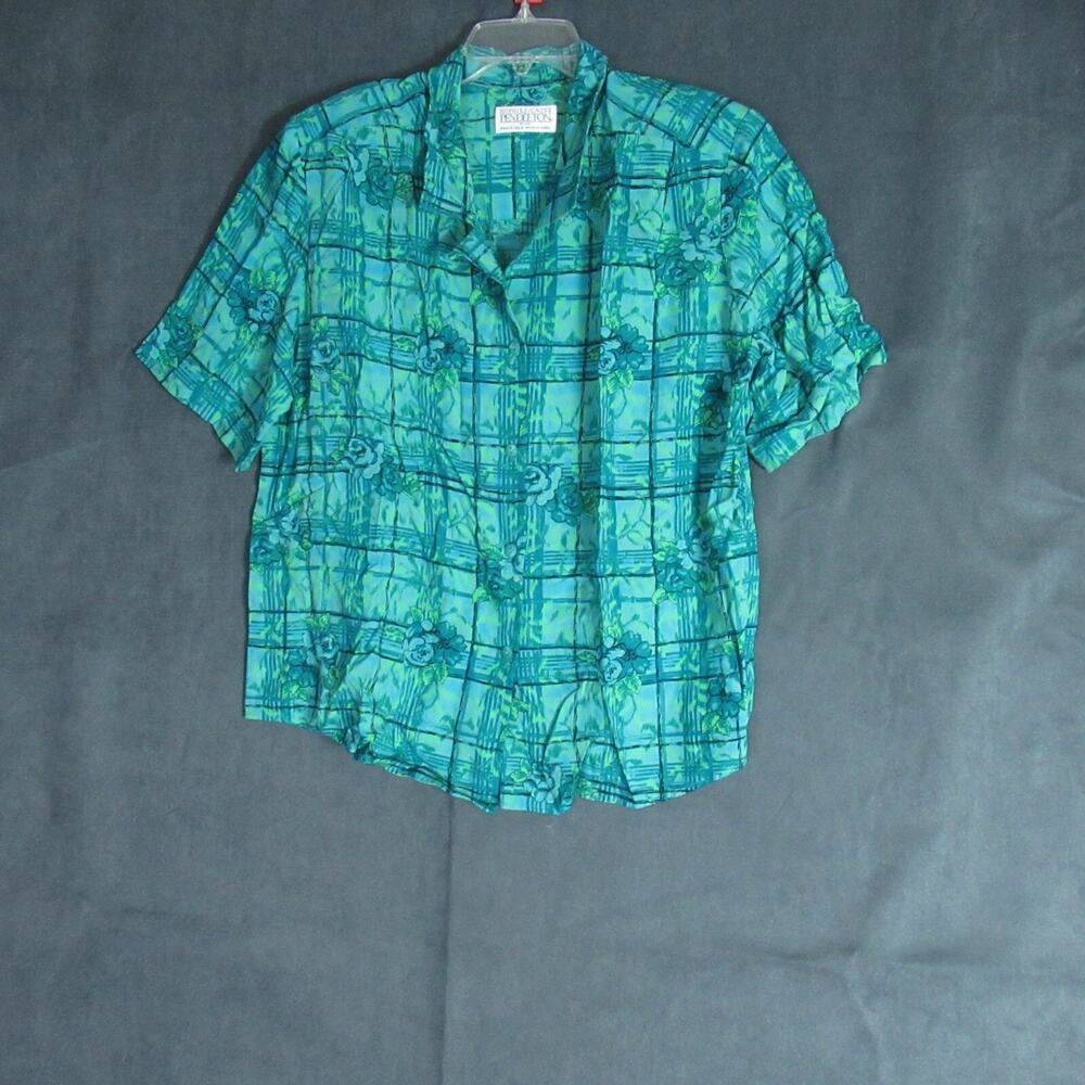 VINTAGE Sophisticates by Pendleton Top Women 1X Teal Floral Button Shirt Momcore